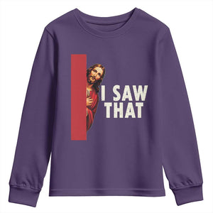 Funny Jesus I Saw That Youth Sweatshirt Retro Christian Meme TS10 Purple Print Your Wear