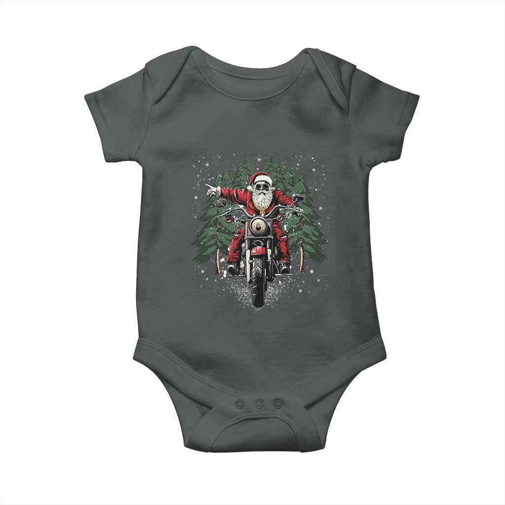 Christmas Motorcycle Baby Onesie Santa Biker Riding Motorcycle TS10 Dark Heather Print Your Wear