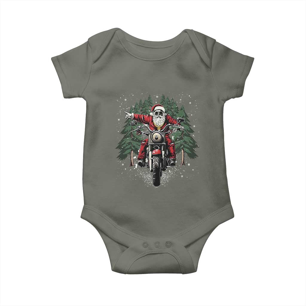 Christmas Motorcycle Baby Onesie Santa Biker Riding Motorcycle TS10 Military Green Print Your Wear