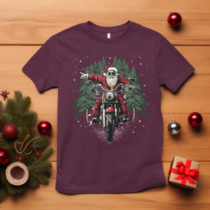 Christmas Motorcycle T Shirt Santa Biker Riding Motorcycle TS10 Maroon Print Your Wear