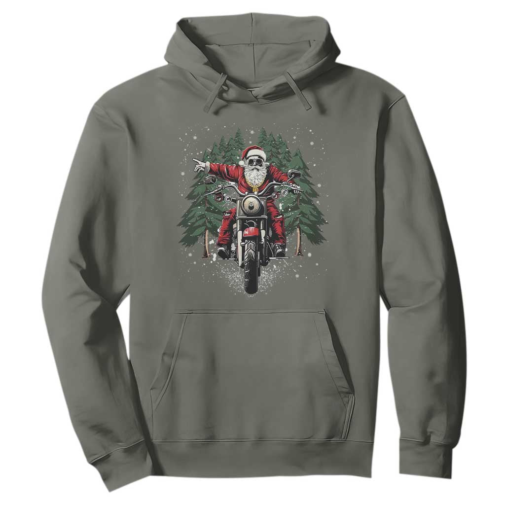 Christmas Motorcycle Hoodie Santa Biker Riding Motorcycle TS10 Military Green Print Your Wear