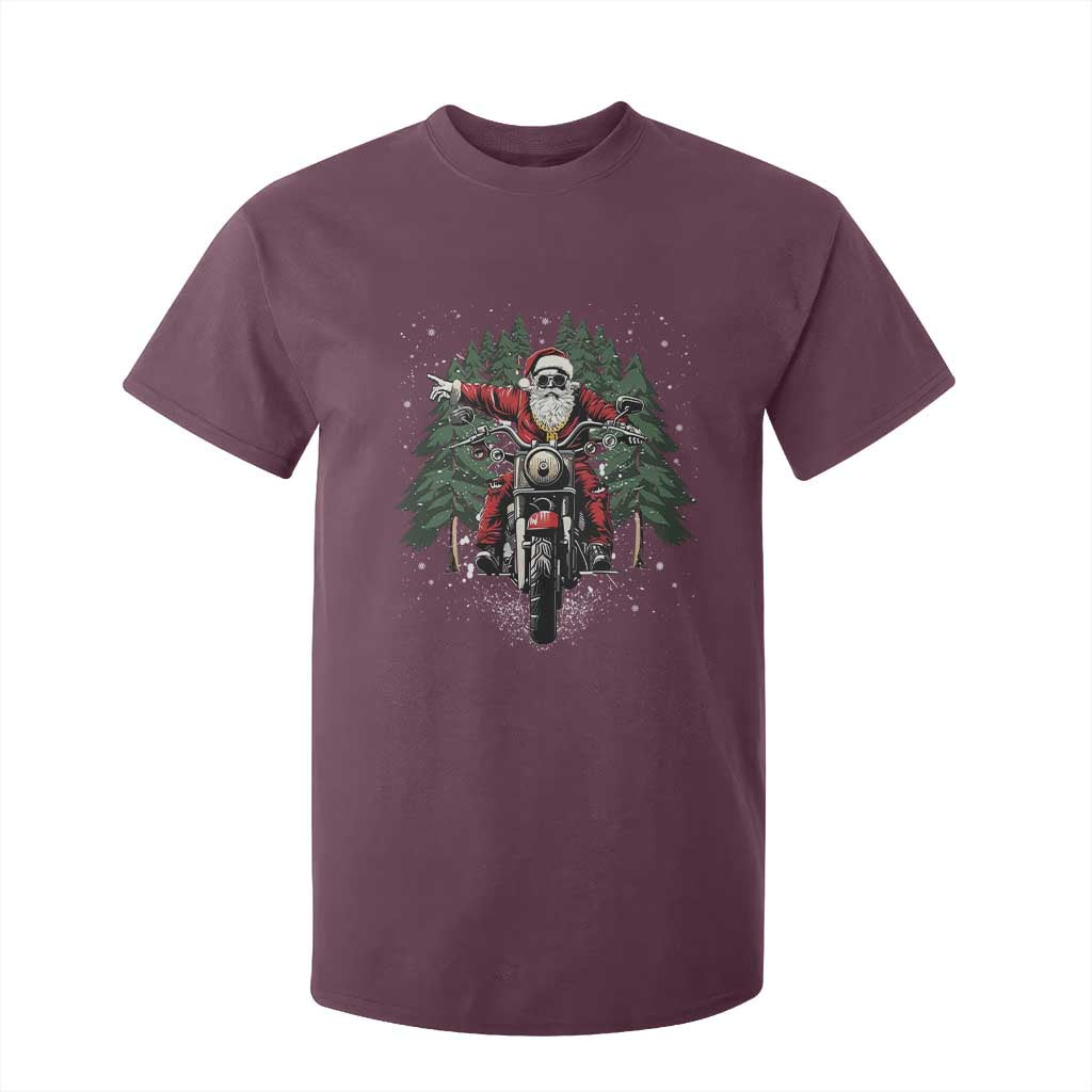 Christmas Motorcycle T Shirt For Kid Santa Biker Riding Motorcycle TS10 Maroon Print Your Wear