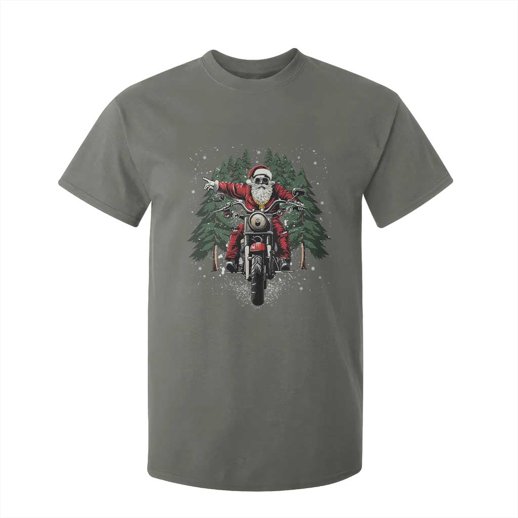 Christmas Motorcycle T Shirt For Kid Santa Biker Riding Motorcycle TS10 Military Green Print Your Wear