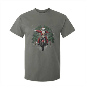 Christmas Motorcycle T Shirt For Kid Santa Biker Riding Motorcycle TS10 Military Green Print Your Wear