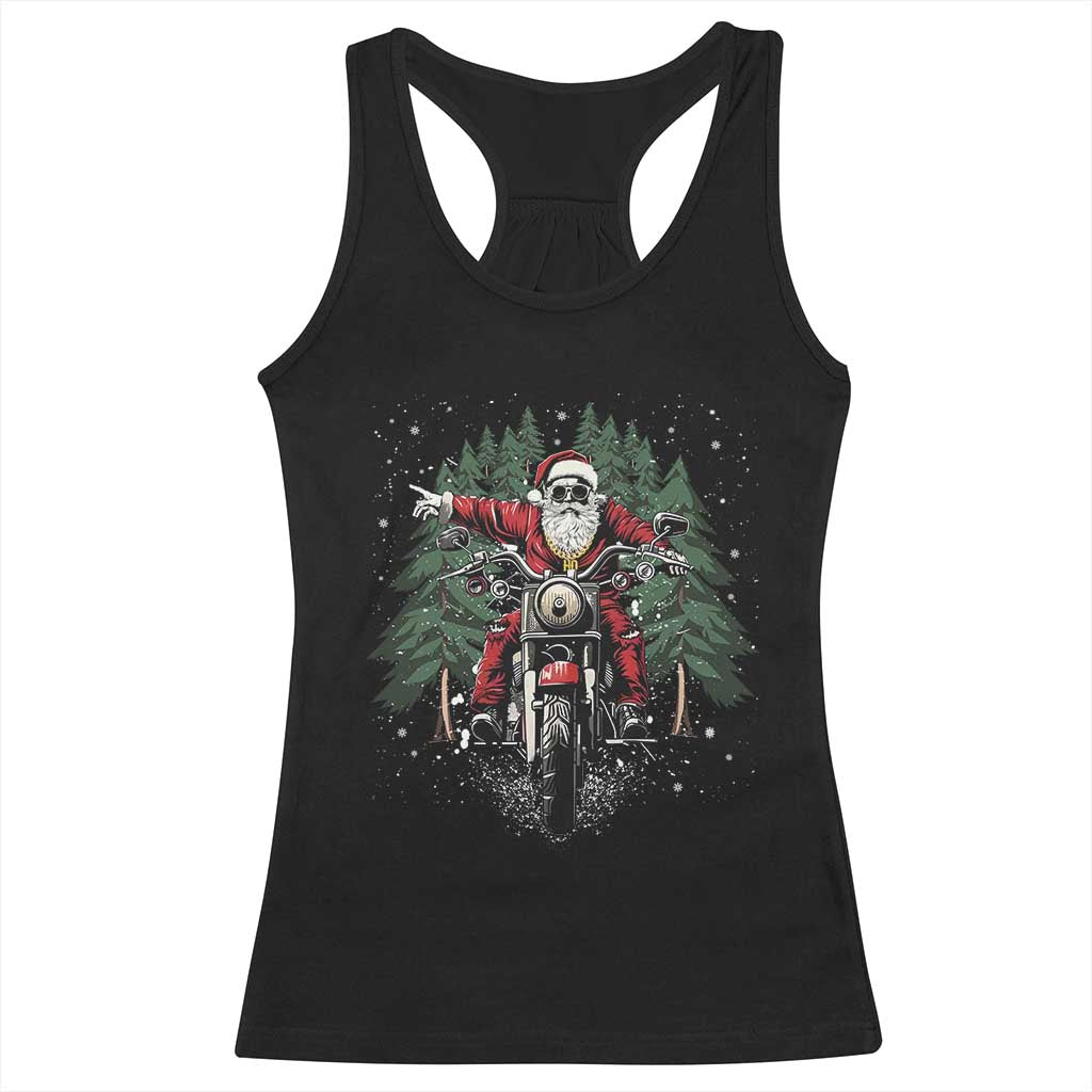 Christmas Motorcycle Racerback Tank Top Santa Biker Riding Motorcycle TS10 Black Print Your Wear