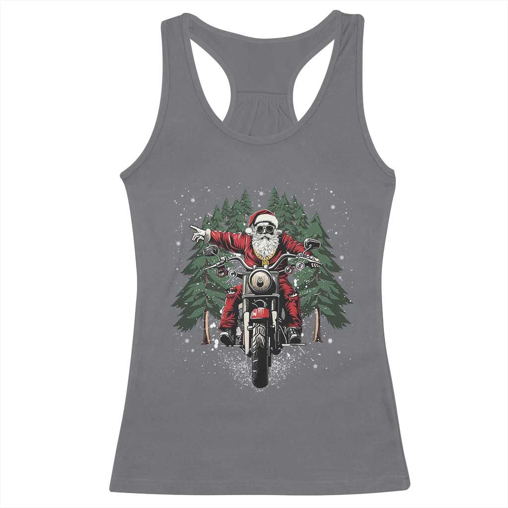 Christmas Motorcycle Racerback Tank Top Santa Biker Riding Motorcycle TS10 Charcoal Print Your Wear