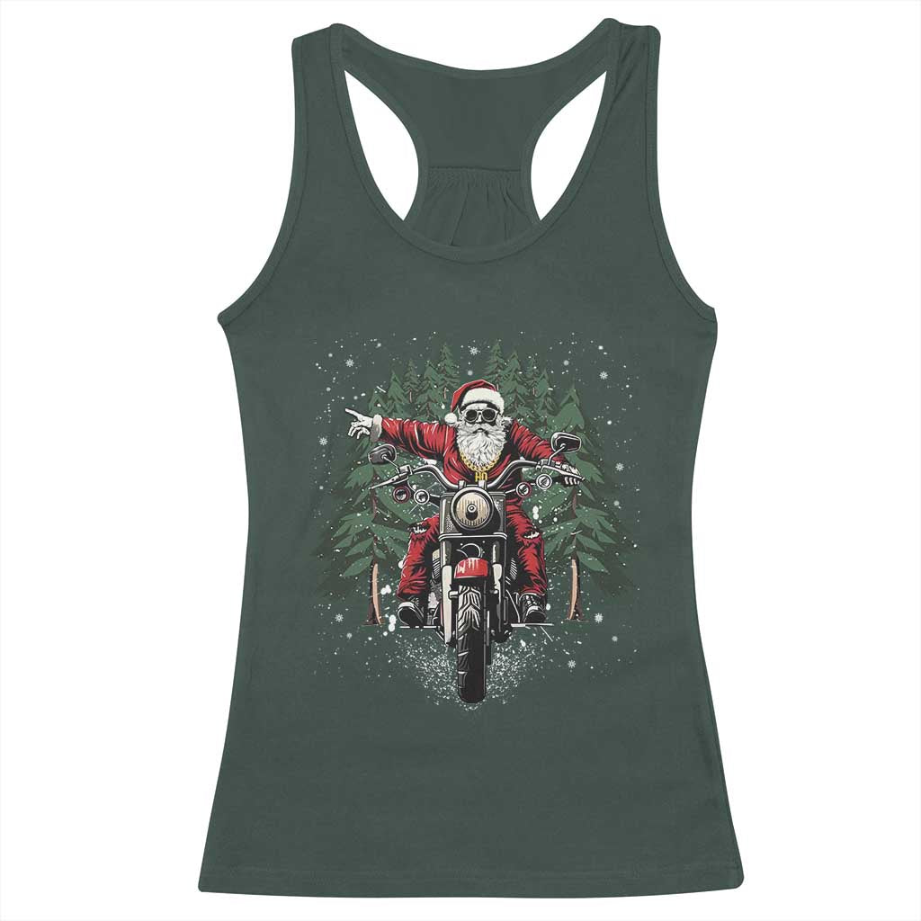 Christmas Motorcycle Racerback Tank Top Santa Biker Riding Motorcycle TS10 Dark Forest Green Print Your Wear