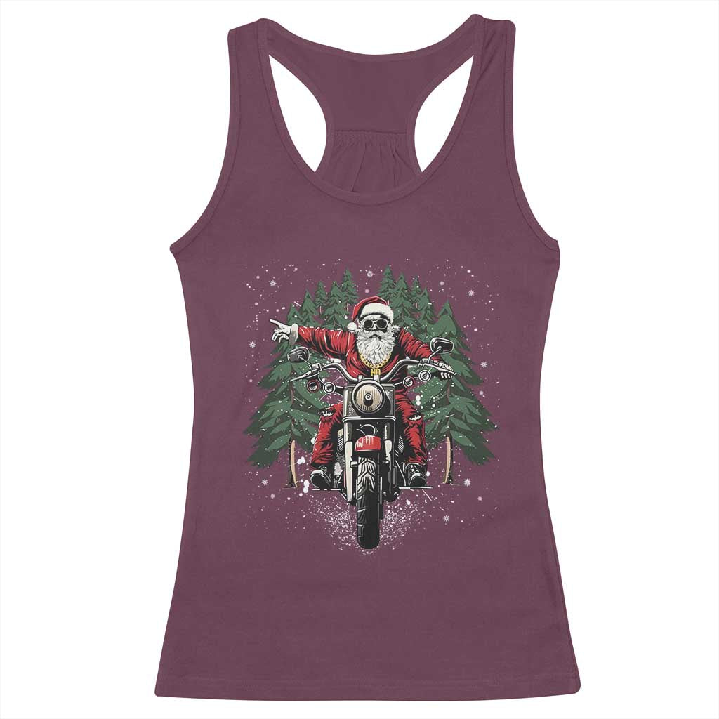 Christmas Motorcycle Racerback Tank Top Santa Biker Riding Motorcycle TS10 Maroon Print Your Wear