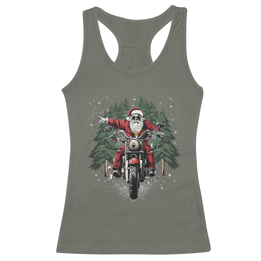 Christmas Motorcycle Racerback Tank Top Santa Biker Riding Motorcycle TS10 Military Green Print Your Wear