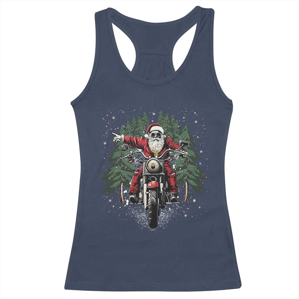 Christmas Motorcycle Racerback Tank Top Santa Biker Riding Motorcycle TS10 Navy Print Your Wear