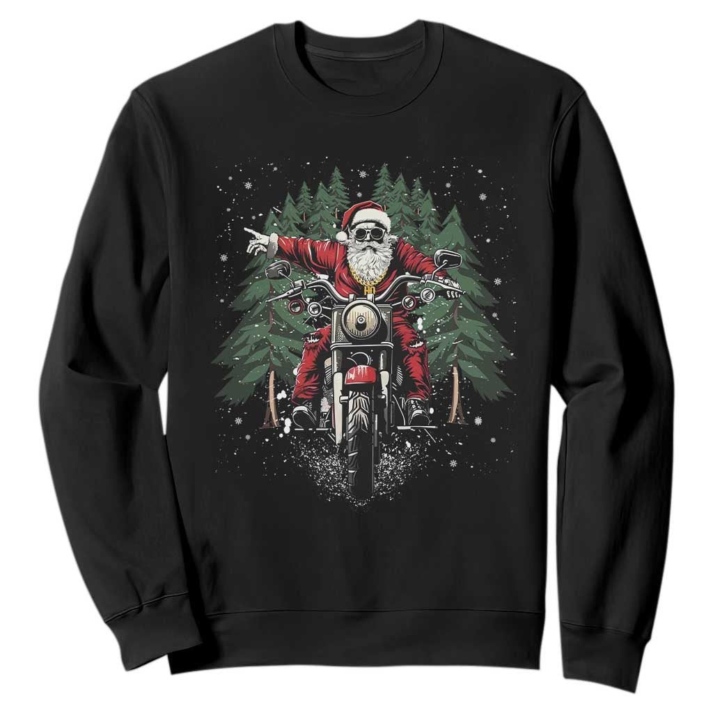 Christmas Motorcycle Sweatshirt Santa Biker Riding Motorcycle TS10 Black Print Your Wear