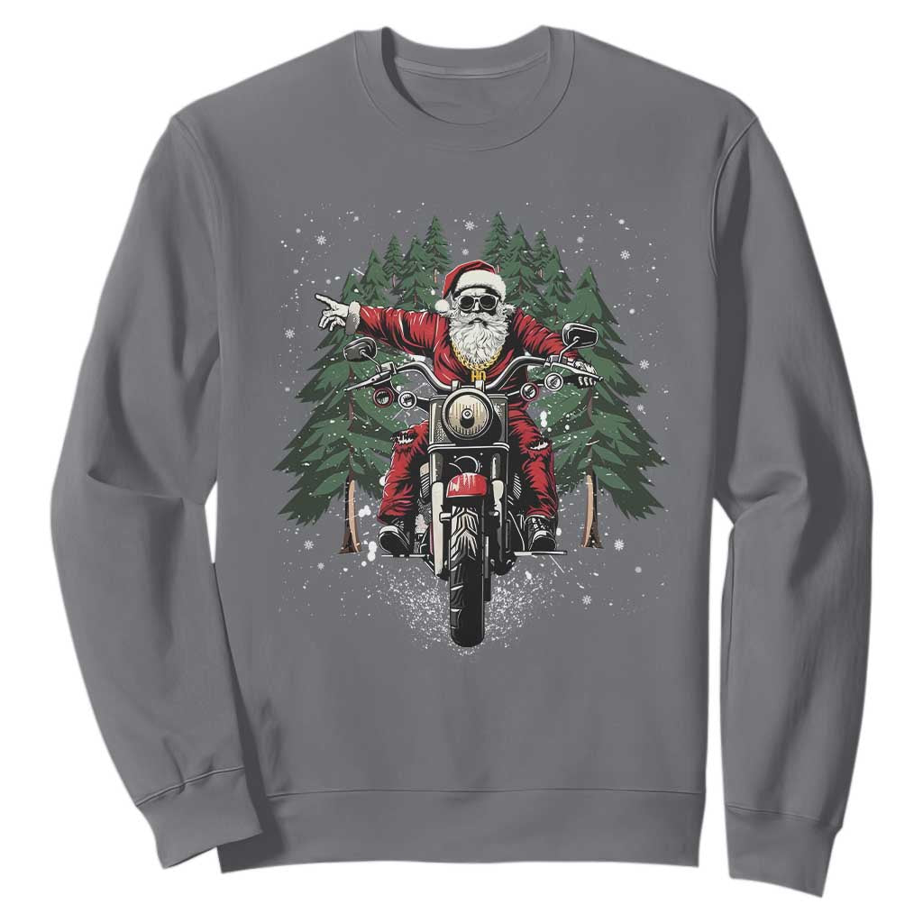 Christmas Motorcycle Sweatshirt Santa Biker Riding Motorcycle TS10 Charcoal Print Your Wear