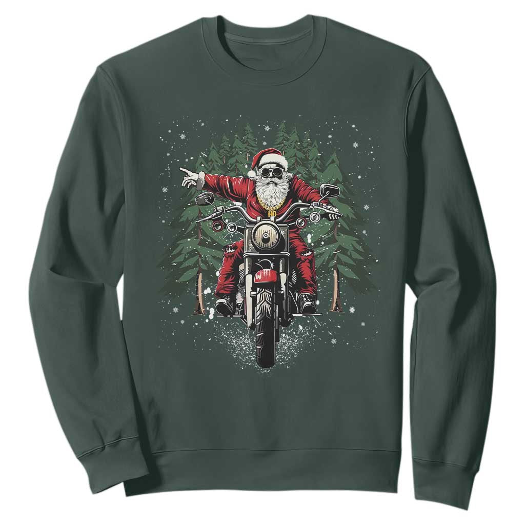 Christmas Motorcycle Sweatshirt Santa Biker Riding Motorcycle TS10 Dark Forest Green Print Your Wear