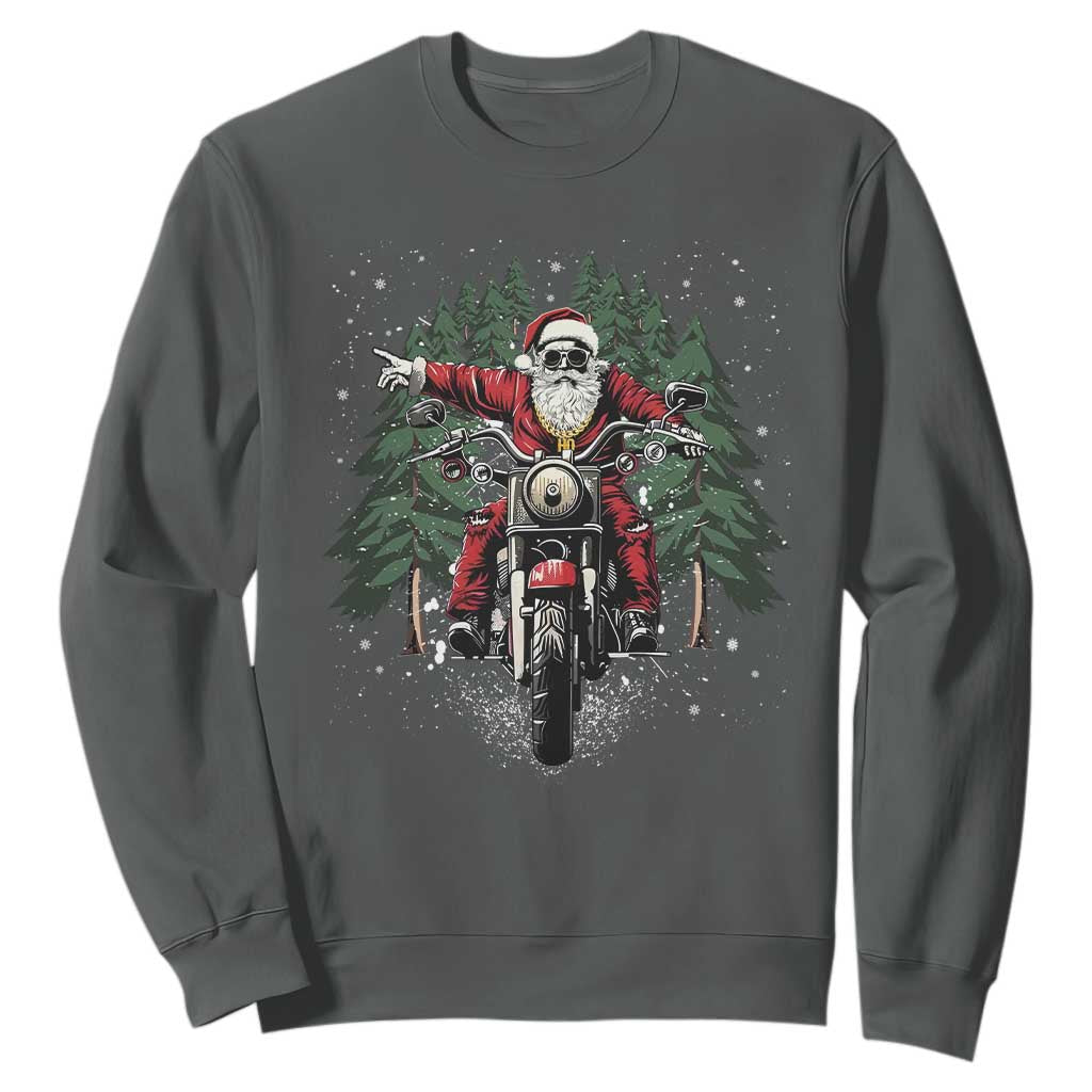 Christmas Motorcycle Sweatshirt Santa Biker Riding Motorcycle TS10 Dark Heather Print Your Wear