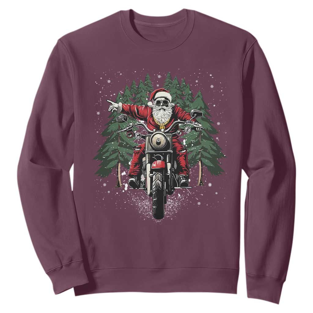 Christmas Motorcycle Sweatshirt Santa Biker Riding Motorcycle TS10 Maroon Print Your Wear