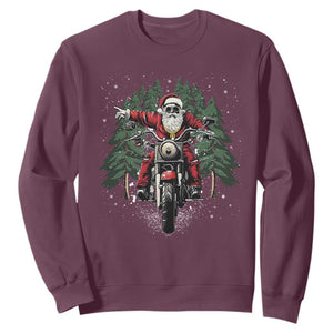Christmas Motorcycle Sweatshirt Santa Biker Riding Motorcycle TS10 Maroon Print Your Wear