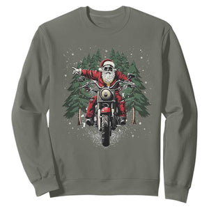 Christmas Motorcycle Sweatshirt Santa Biker Riding Motorcycle TS10 Military Green Print Your Wear