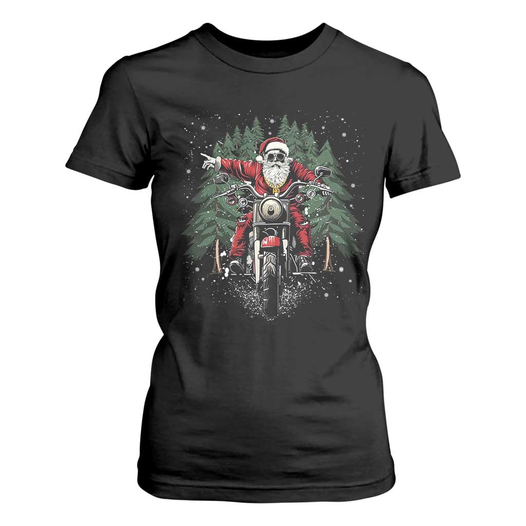 Christmas Motorcycle T Shirt For Women Santa Biker Riding Motorcycle TS10 Black Print Your Wear