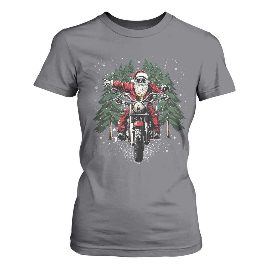 Christmas Motorcycle T Shirt For Women Santa Biker Riding Motorcycle TS10 Charcoal Print Your Wear