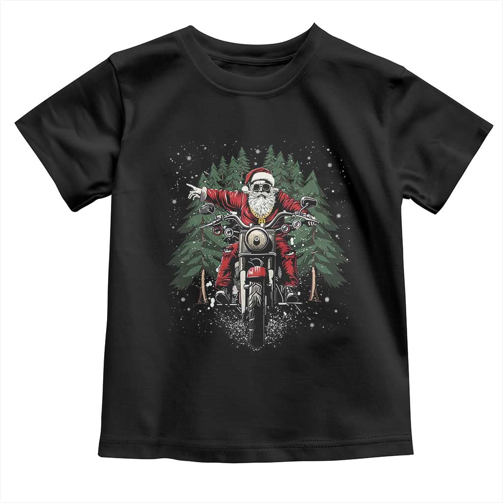 Christmas Motorcycle Toddler T Shirt Santa Biker Riding Motorcycle TS10 Black Print Your Wear