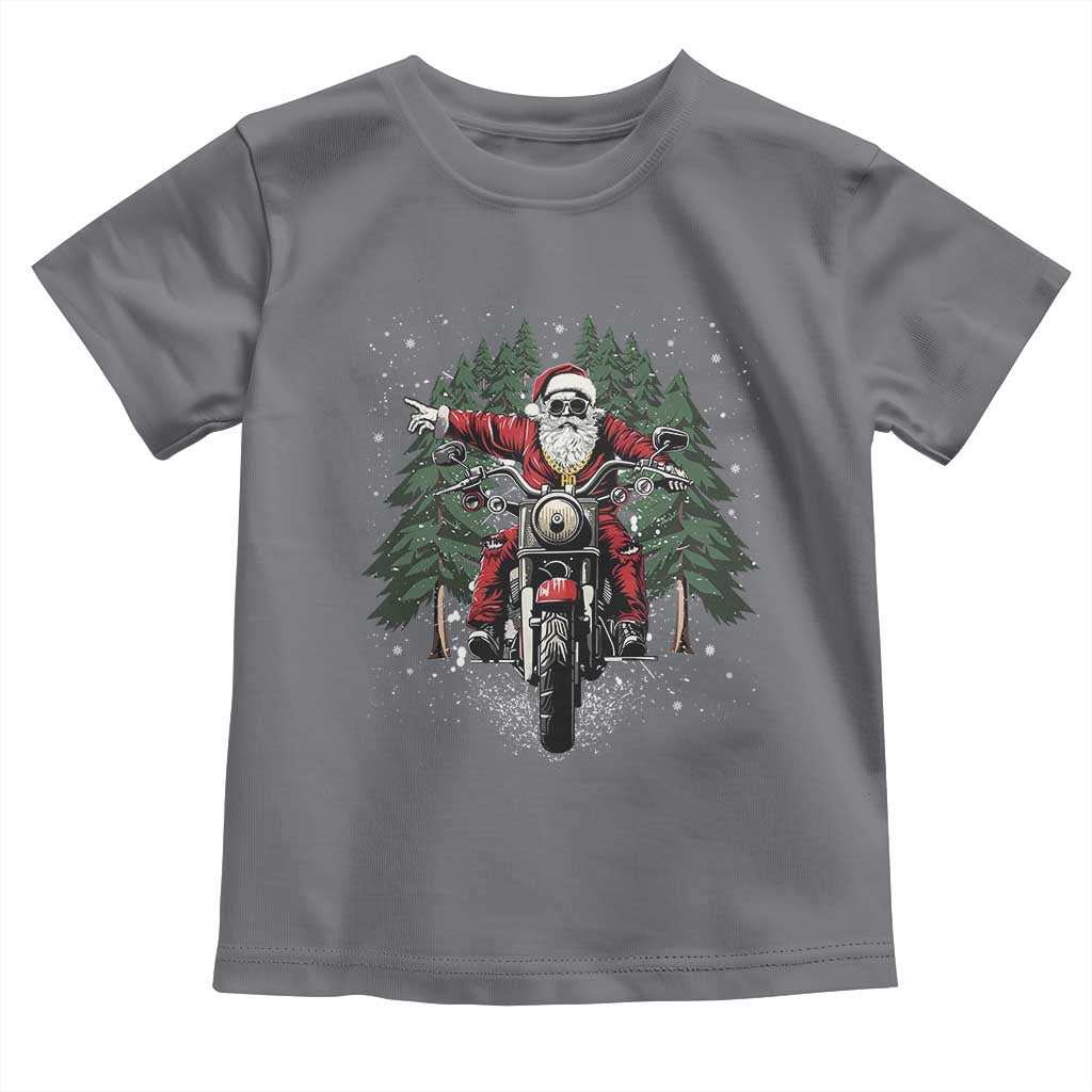 Christmas Motorcycle Toddler T Shirt Santa Biker Riding Motorcycle TS10 Charcoal Print Your Wear