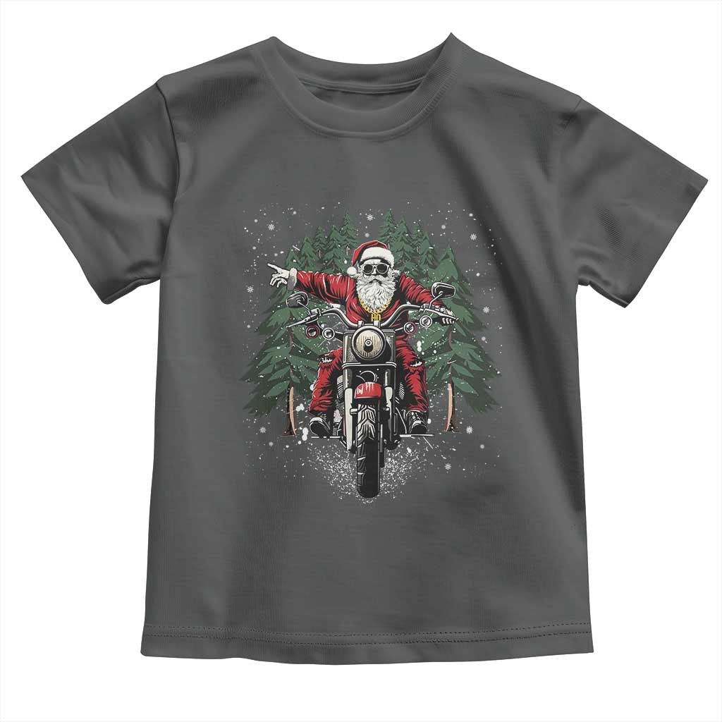 Christmas Motorcycle Toddler T Shirt Santa Biker Riding Motorcycle TS10 Dark Heather Print Your Wear