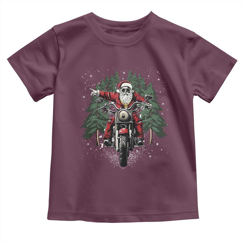 Christmas Motorcycle Toddler T Shirt Santa Biker Riding Motorcycle TS10 Maroon Print Your Wear