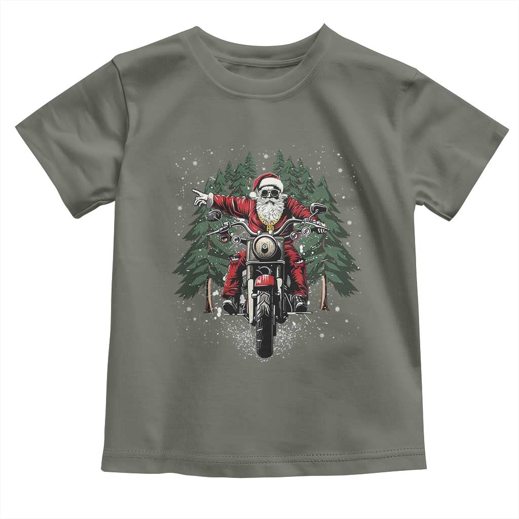 Christmas Motorcycle Toddler T Shirt Santa Biker Riding Motorcycle TS10 Military Green Print Your Wear