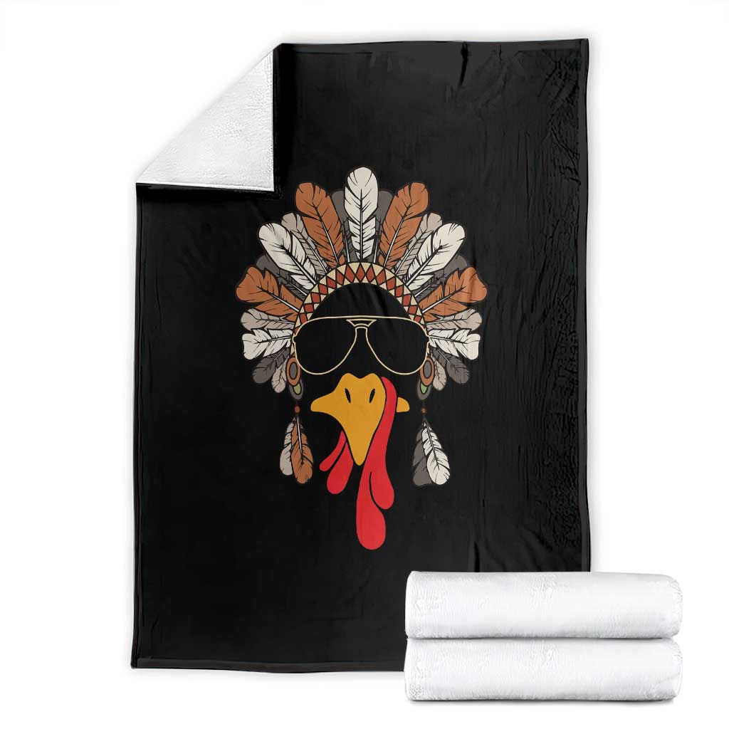 Funny Turkey Face Throw Blanket Family Matching Native Hat Cute Fall Thanksgiving TS10 Black Print Your Wear