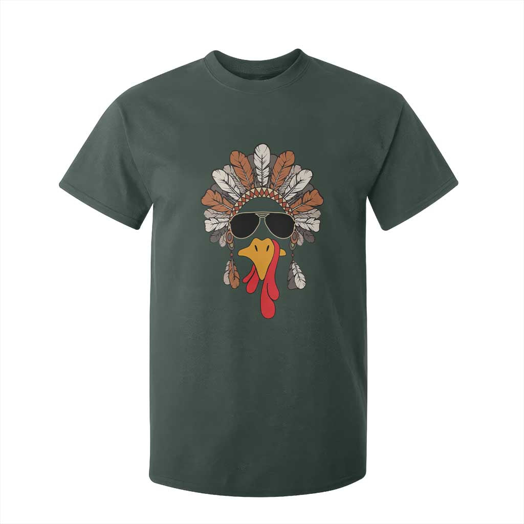 Funny Turkey Face T Shirt For Kid Family Matching Native Hat Cute Fall Thanksgiving TS10 Dark Forest Green Print Your Wear