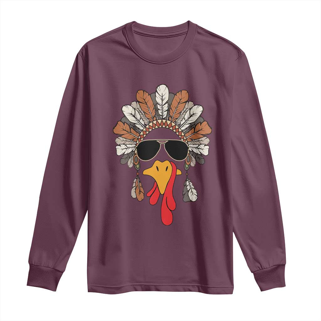 Funny Turkey Face Long Sleeve Shirt Family Matching Native Hat Cute Fall Thanksgiving TS10 Maroon Print Your Wear