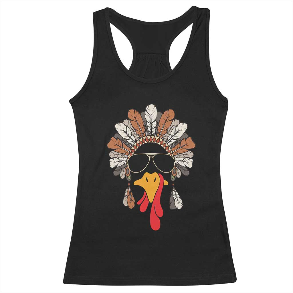Funny Turkey Face Racerback Tank Top Family Matching Native Hat Cute Fall Thanksgiving TS10 Black Print Your Wear