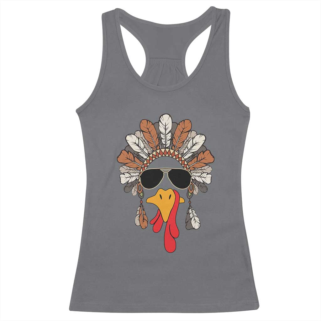 Funny Turkey Face Racerback Tank Top Family Matching Native Hat Cute Fall Thanksgiving TS10 Charcoal Print Your Wear