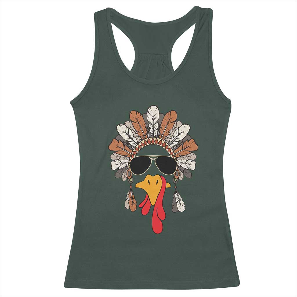 Funny Turkey Face Racerback Tank Top Family Matching Native Hat Cute Fall Thanksgiving TS10 Dark Forest Green Print Your Wear