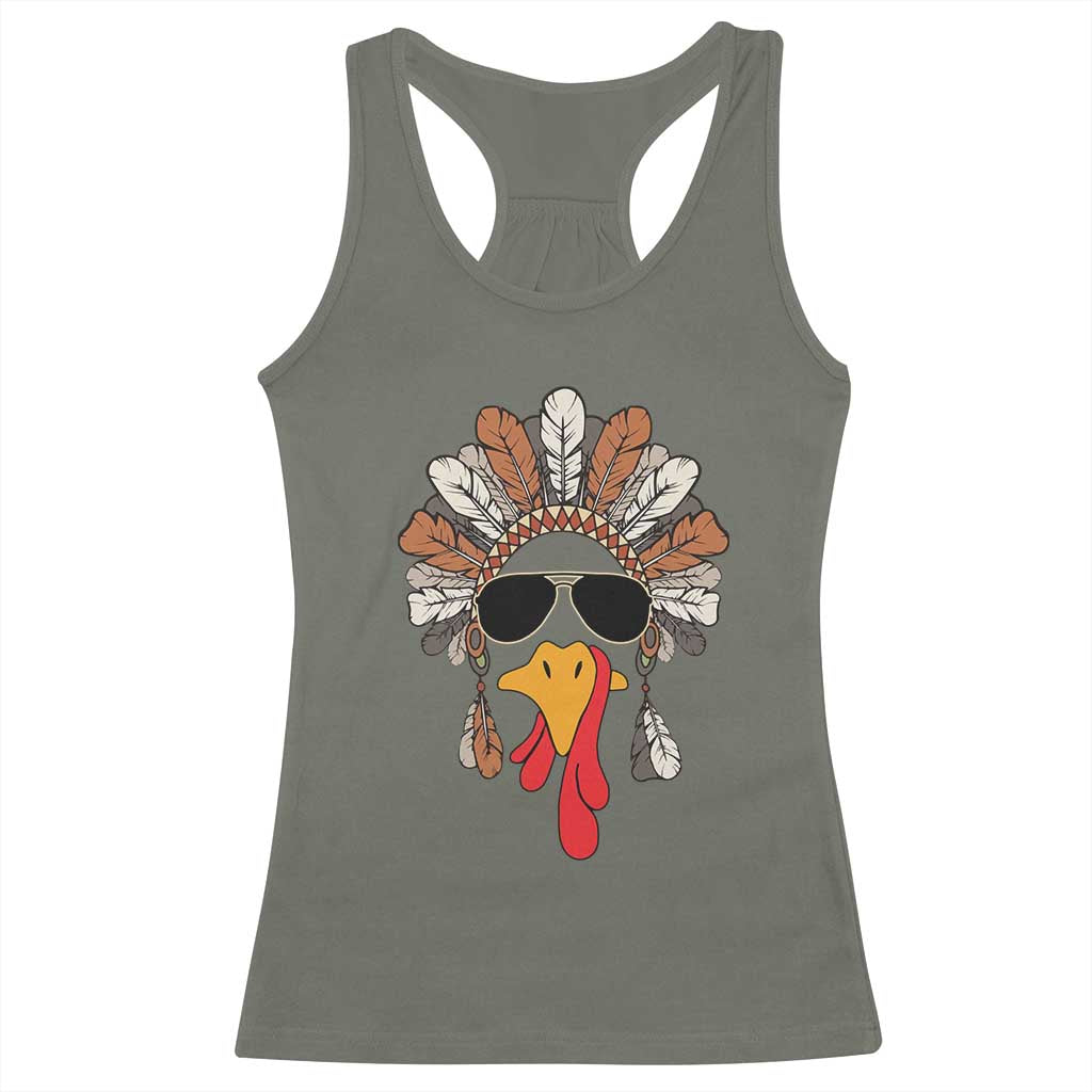 Funny Turkey Face Racerback Tank Top Family Matching Native Hat Cute Fall Thanksgiving TS10 Military Green Print Your Wear