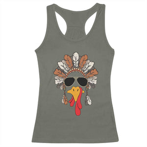 Funny Turkey Face Racerback Tank Top Family Matching Native Hat Cute Fall Thanksgiving TS10 Military Green Print Your Wear