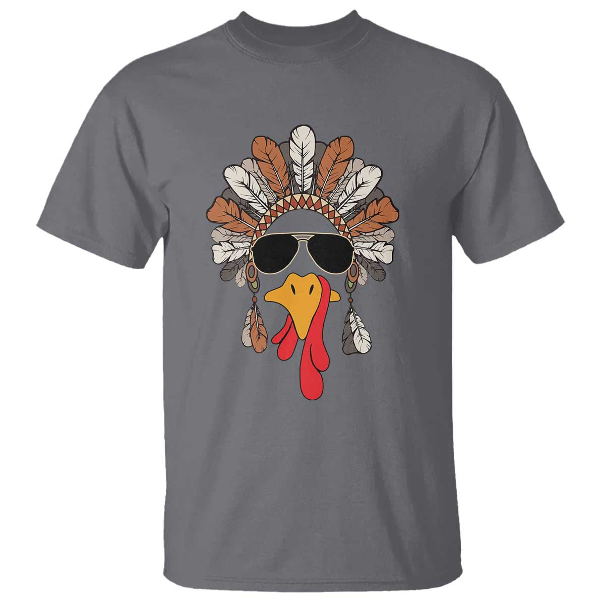 Funny Turkey Face T Shirt Family Matching Native Hat Cute Fall Thanksgiving TS10 Charcoal Print Your Wear