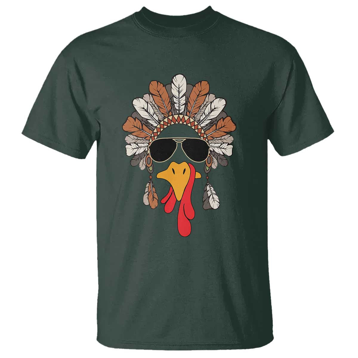 Funny Turkey Face T Shirt Family Matching Native Hat Cute Fall Thanksgiving TS10 Dark Forest Green Print Your Wear