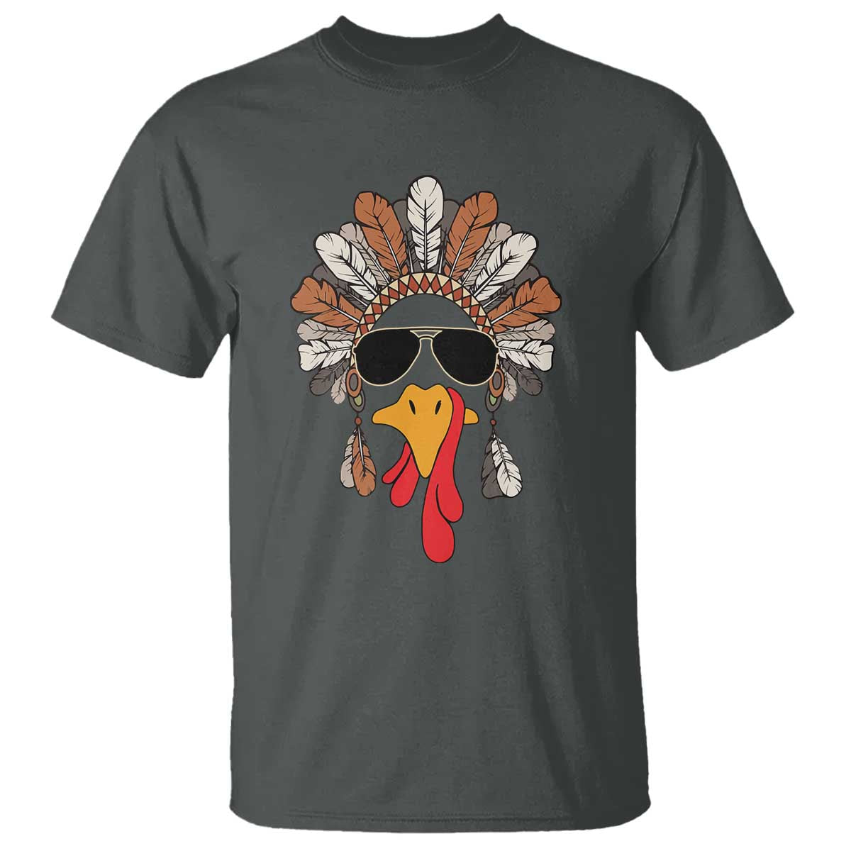 Funny Turkey Face T Shirt Family Matching Native Hat Cute Fall Thanksgiving TS10 Dark Heather Print Your Wear
