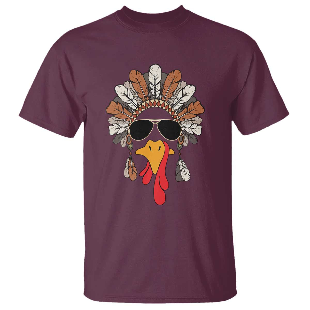 Funny Turkey Face T Shirt Family Matching Native Hat Cute Fall Thanksgiving TS10 Maroon Print Your Wear