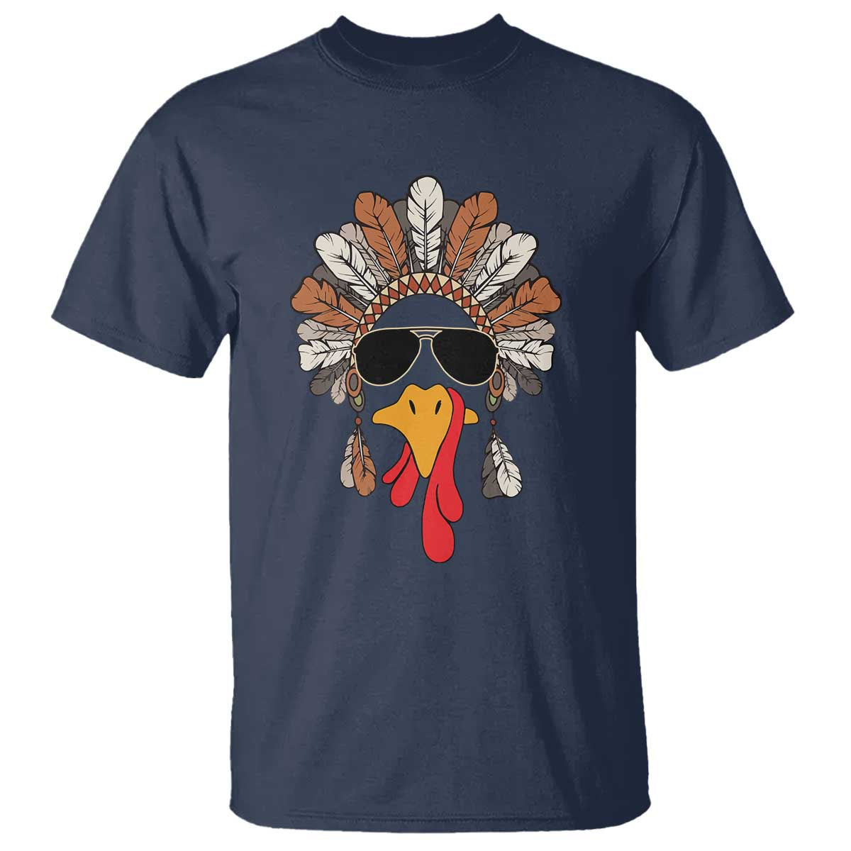 Funny Turkey Face T Shirt Family Matching Native Hat Cute Fall Thanksgiving TS10 Navy Print Your Wear