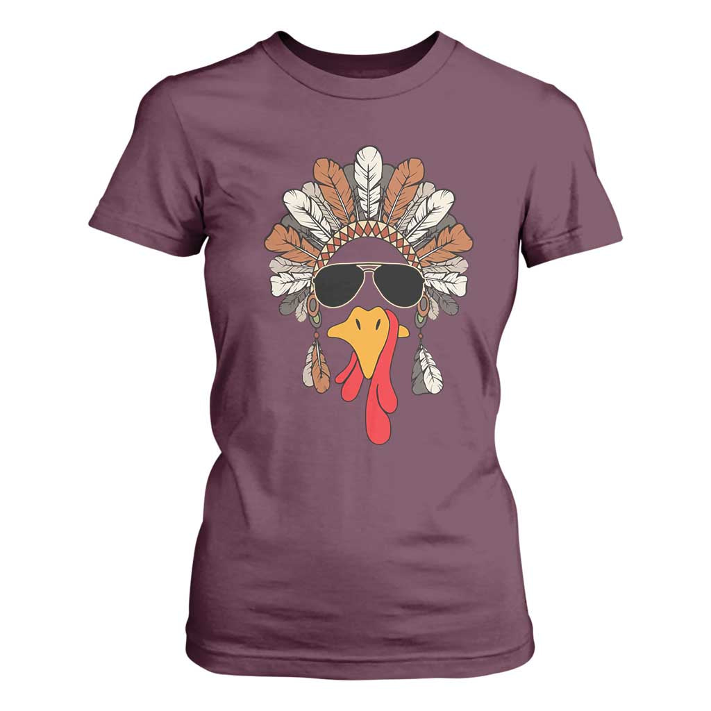 Funny Turkey Face T Shirt For Women Family Matching Native Hat Cute Fall Thanksgiving TS10 Maroon Print Your Wear