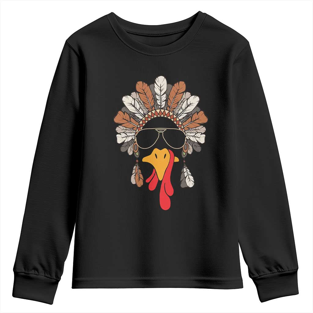 Funny Turkey Face Youth Sweatshirt Family Matching Native Hat Cute Fall Thanksgiving TS10 Black Print Your Wear
