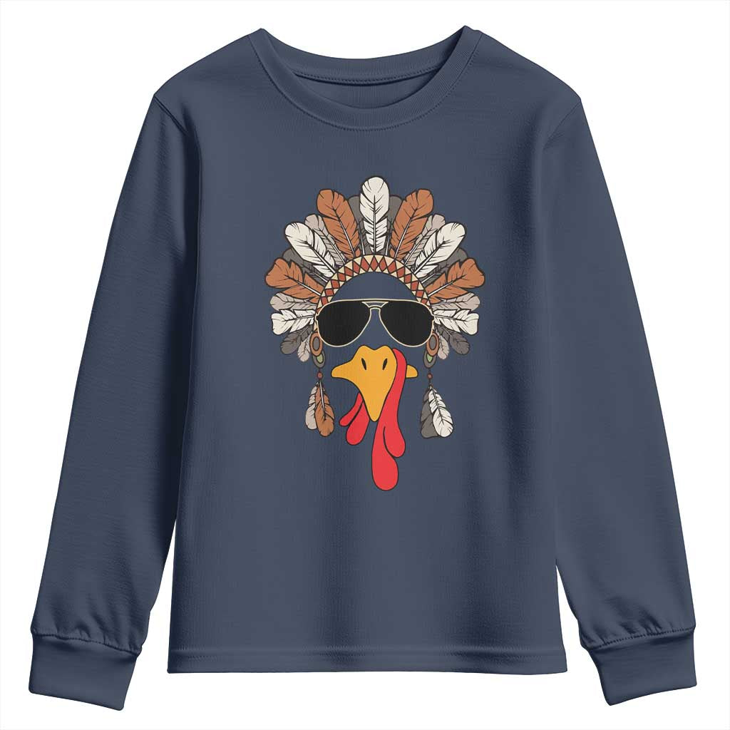 Funny Turkey Face Youth Sweatshirt Family Matching Native Hat Cute Fall Thanksgiving TS10 Navy Print Your Wear