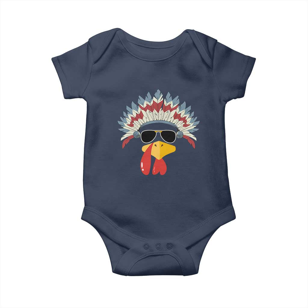 Funny Turkey Face Baby Onesie Thanksgiving Family Group Native American Costumes TS10 Navy Print Your Wear
