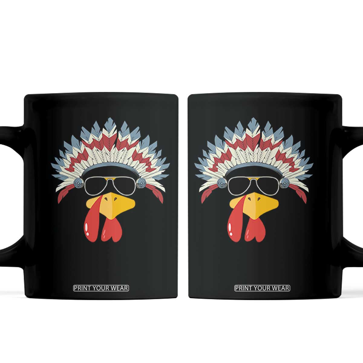 Funny Turkey Face Coffee Mug Thanksgiving Family Group Native American Costumes TS10 Black Print Your Wear