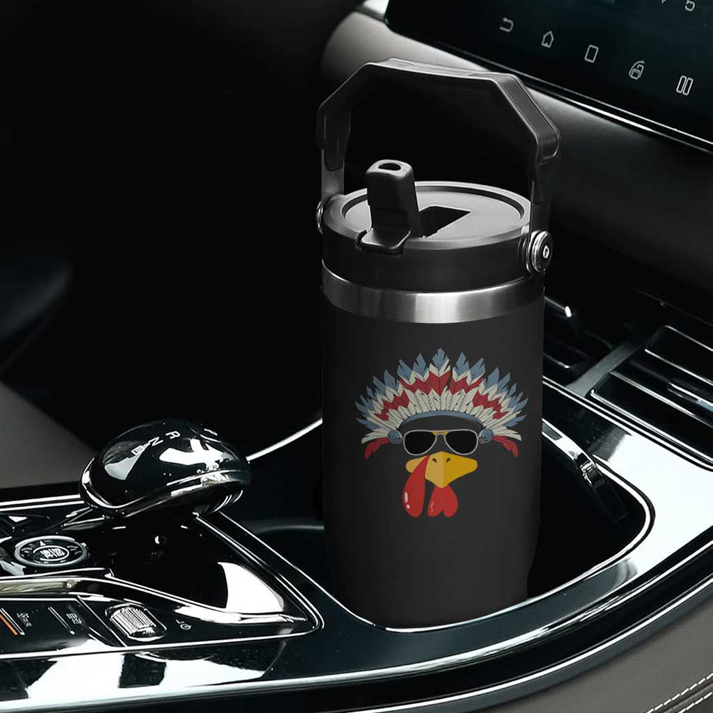 Funny Turkey Face Flip Straw Tumbler Thanksgiving Family Group Native American Costumes TS10 Print Your Wear