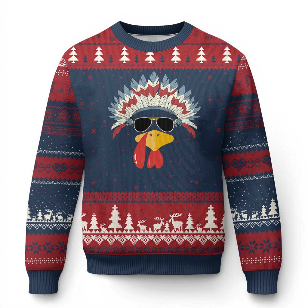 Funny Turkey Face Ugly Christmas Sweater Thanksgiving Family Group Native American Costumes TS10 Navy Red Print Your Wear