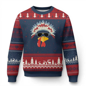 Funny Turkey Face Ugly Christmas Sweater Thanksgiving Family Group Native American Costumes TS10 Navy Red Print Your Wear