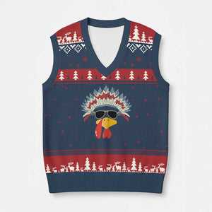 Funny Turkey Face V-Neck Knit Sweater Vest Thanksgiving Family Group Native American Costumes TS10 Navy Red Print Your Wear